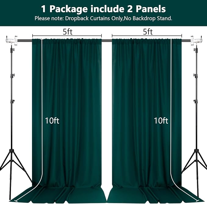 MEETSKY 10ft x 10ft Hunter Green Backdrop Curtains for Parties Wedding Curtain Rod Pocket Dark Green Photo Backdrop Sliding Drapes Backdrop Curtains for Photography, 5ft x 10ft, 2 Panels