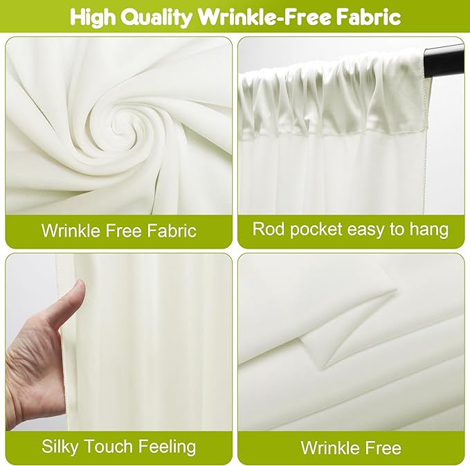 Wokceer Ivory Backdrop Curtain for Wedding Parties 10x8FT Wedding Curtains Backdrop Drapes Polyester for Photoshoot Baby Shower Birthday Party Curtains Photography Background 2 Panels 5x8FT