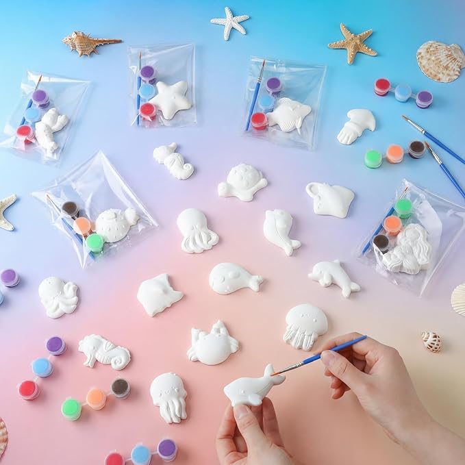 Simgoing 20 Set Ocean Animals Ceramic Painting Kit DIY Ceramic to Paint Your Own Under the Sea Animals Figurines Unpainted Plaster Summer Arts and Craft for Adults Beach Birthday Party Favors