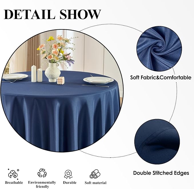 Round Tablecloth 120 Inch Tablecloth 6 Pack Navy Blue Table Cloths Washable Decorative Linen Polyester TableClothes Cover for Dining Table Banquets Buffet Parties and Wedding