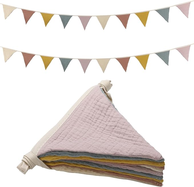 Oudain 2 Pcs Pennant Banner Flags Nursery Garland Triangle Bunting Flags Playroom Wall Decor Banner for Nursery Baby Shower Birthday Boho Wedding Party Event, Each 7.75 ft(Rainbow Color)