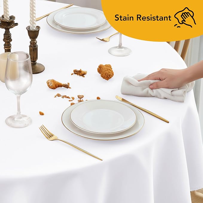 6-Pack White Round Tablecloths, 108 Inches, Stain-Resistant Polyester for 4-5 Ft Round Tables - Washable Table Covers for Weddings, Banquets, Birthday Parties, Events
