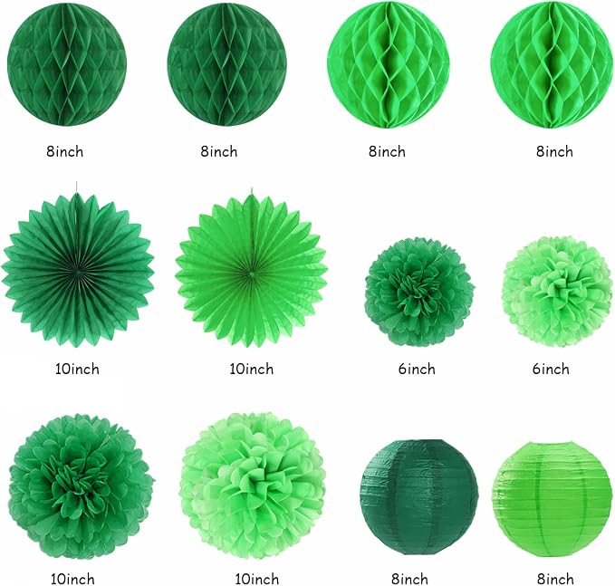 St-Patricks Day Decorations Saint-Patrick's Party Decor - 22pcs Lucky Banner,Green Shamrock Garland Paper Lanterns, Tissue Pom Poms Honeycomb Balls Flowers Fans Favors Supplies Hugmoon