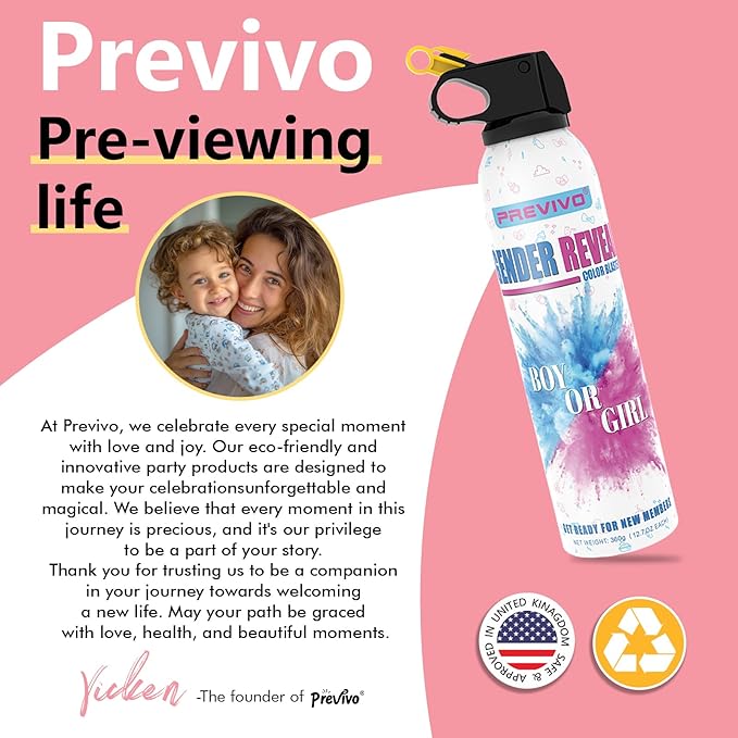 Previvo Large Gender Reveal Spray - 2 Pcs Colorful Smoke Bombs - 100% Biodegradable Powder Blasters for Gender Reveal Party Decorations - Baby Gender Reveal Fire Extinguisher Set(Pink)