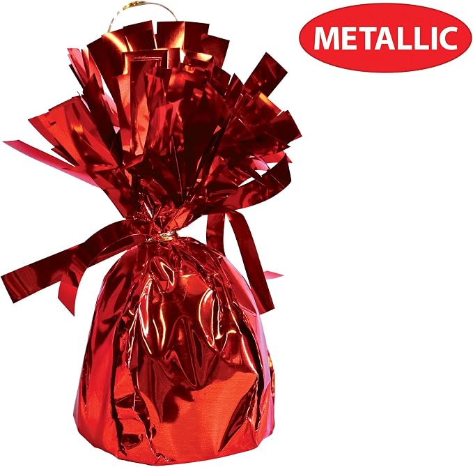 Beistle Metallic Plastic Wrapped Balloon Weight Holders For Birthday Party Decorations, Red - 6 Piece