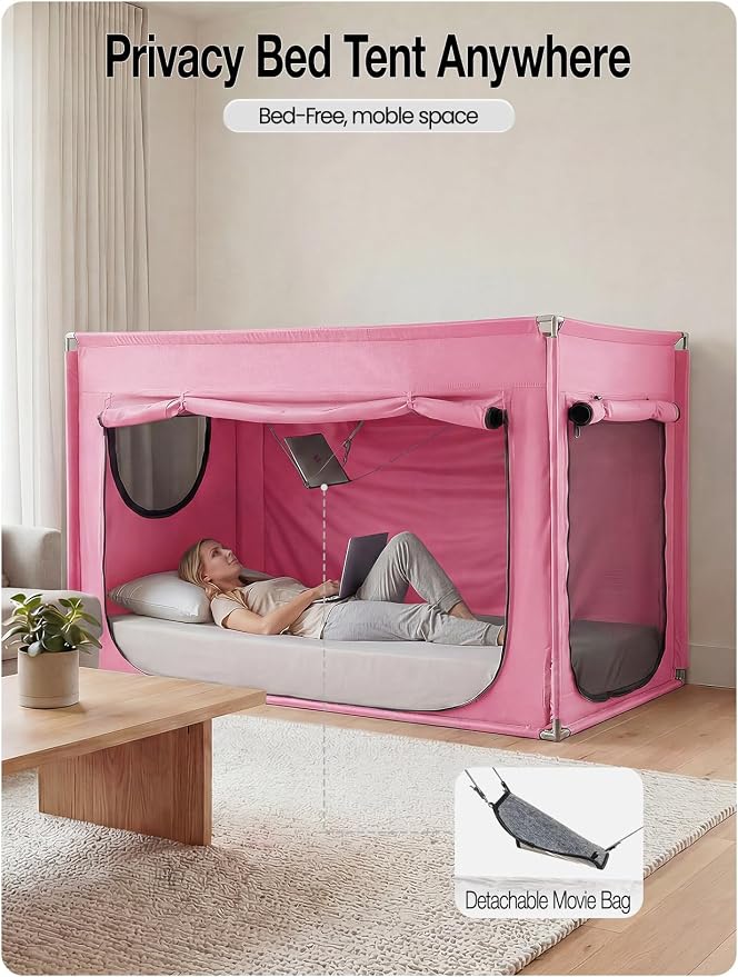 ANC POP Portable Bed Tent, Blackout Privacy Canopy with 3 Doors & Breathable Mesh, Large Space for Adults, Indoor Sleeping Shelter for Dorms/Shared Rooms