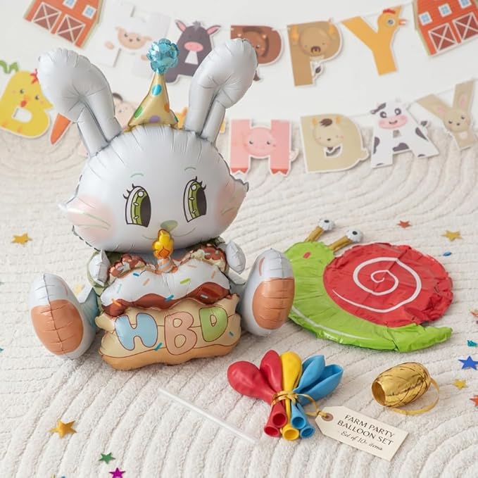 48 PCS Happy Birthday Farm Animals Foil Balloon Decorations Kit for Kids Birthday, Farm Theme Cow Chicken Pig Sheep All-In-One Party Supplies with Birthday Banner for Boys Girls Kids