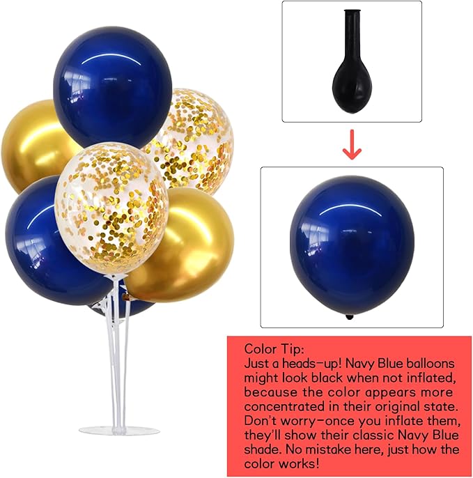 TONIFUL 4 Set Navy Blue Gold Balloons Stand Kit for Graduation Decorations 2026,Balloon Centerpieces for Table Prom,Retirement,Class of 2026 Party Decorations,Homecoming,Birthday Decoration