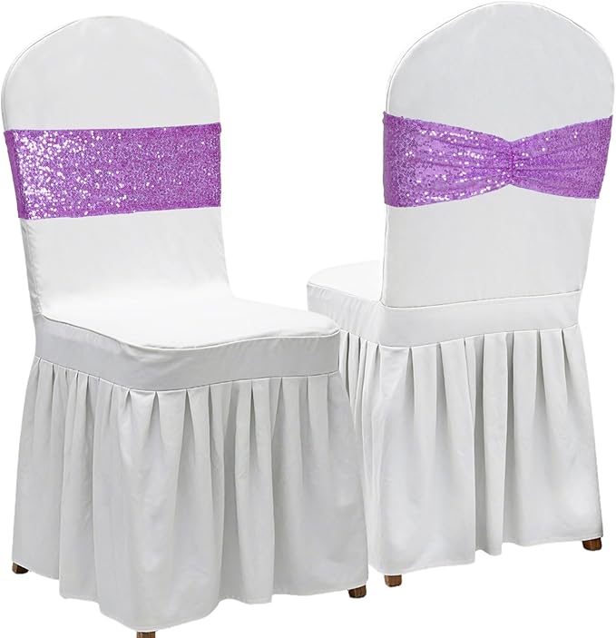 Poise3EHome Lavender Sequin Chair Sashes,Folding Chair Cover Bands for Wedding Party Ceremony Banquet Decorations, 20 PCS