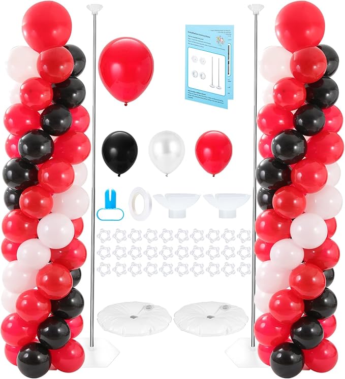 Balloon Column Stand with 102 Balloons, Balloon Column Kit Set of 2, Metal Balloon Tower Stand with Base for Floor, Height Adjustable from 1.57 to 7 Ft, For Party Decorations