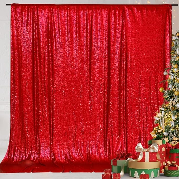 Eternal Beauty Red Sequin Backdrop, 6x6 Ft Glitter Background Curtains for Mother's Day Christmas Shimmer Photography Party Wedding Birthday Back Drop Decor