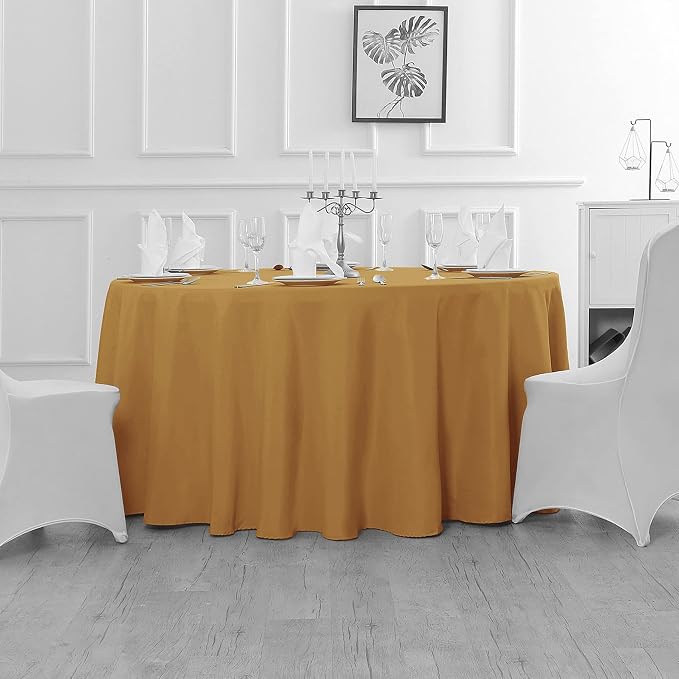 Fokitut 2 Pack Waterproof Round Tablecloth, 70 Inch, Stain Resistant and Wrinkle Polyester Table Cloth, Fabric Table Cover for Kitchen Dining, Wedding, Party, Holiday Dinner-Gold