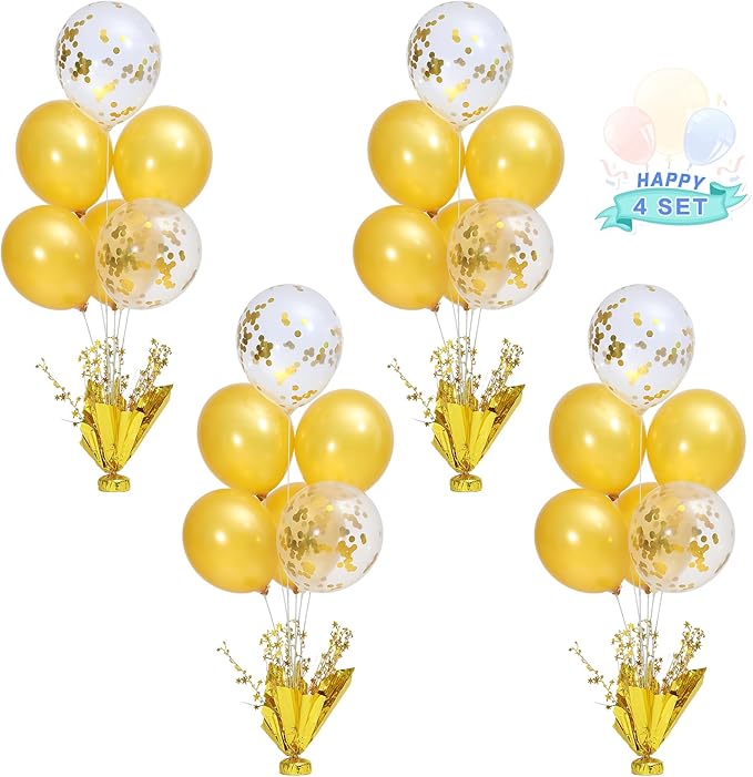 4 Set Gold Table Centerpiece Balloons Stand Kit with Gold and Confetti Balloons for Birthday Party Baby Shower Wedding Bridal Shower Graduation Prom Table Decorations