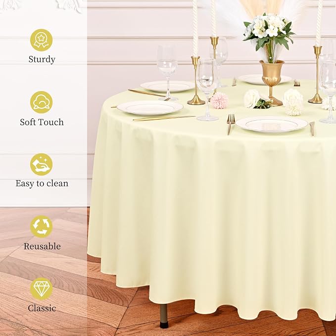 Pesonlook 12 Pack Beige Round Tablecloth-120 Inch Beige Table Cloth Polyester Round Table Cover Washable Fabric Table Cover for Wedding/Party/Banquet/Dining/Buffet Table