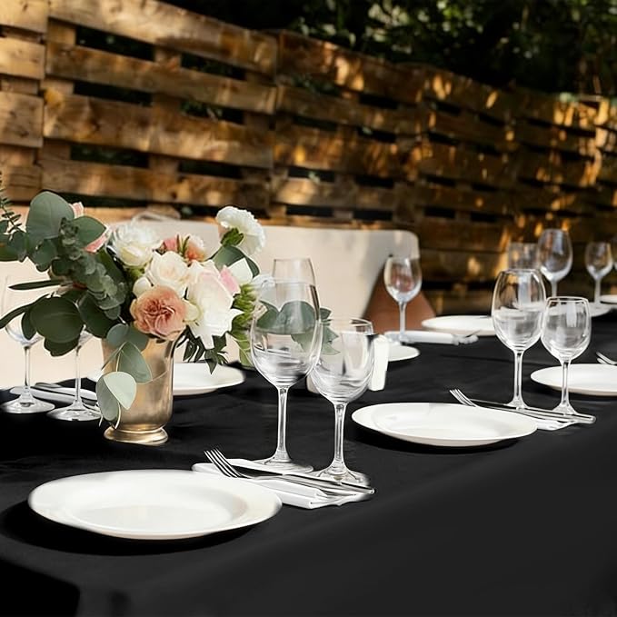 12 Pack Black Tablecloth 90x132 Inch Rectangular Table Cover | Wrinkle Resistant, Machine Washable Reusable, Wedding, Banquet, Restaurant, Party, Baby Shower,Indoor Outdoor Events