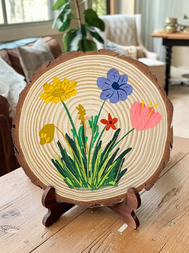 Large Unfinished Natural Wood Slices - 6 Pcs Natural Round Discs Rustic Wood Slices 9-9.8 Inch Wooden Tree Bark Discs for DIY Crafts Centerpieces Table Base Decoration Wedding Ornaments Coasters