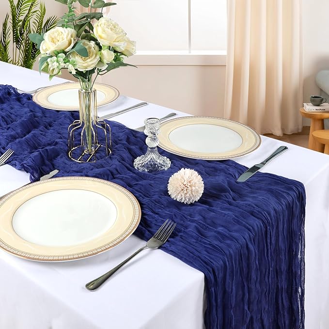 12 Pack 10FT Royal Blue Cheesecloth Table Runner 120 Inch Long Gauze Rustic Boho Spring Cheese Cloth Table Runner Sheer Fabric Decorations for Holiday Party Wedding Banquet Bridal Baby Shower Décor