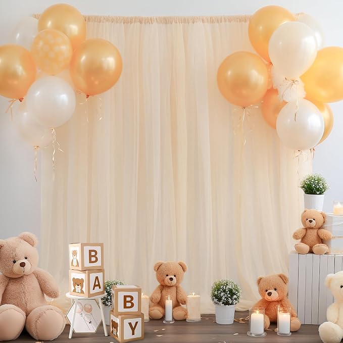 10x10ft Champagne Tulle Backdrop Curtain for Parites, Semi-Sheer Backdrop Curtains for Wedding Baby Shower Birthday Party Photo Shoot Decorations