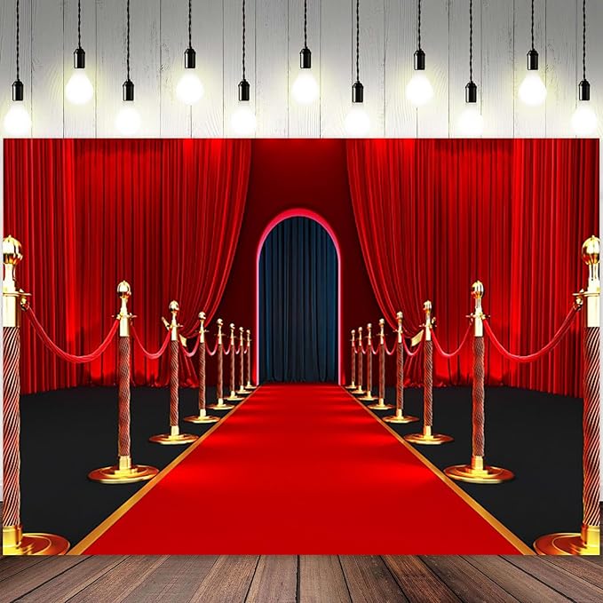 12x8ft Red Carpet Backdrop Red Curtain VIP Photography Background Arch Door Movie Night Activity Catwalks Stage Banner Decorations Baby Shower Kids Birthday Parties Wedding Photo Booth Prop