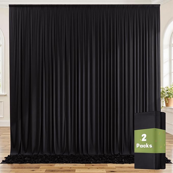 Black Wrinkle Free Black Backdrop Curtains for Parties, Thick Fabric Photo Backdrop Drapes for Birthday Wedding Baby Shower Party Photography Background Backdrop, 10ft x 7ft
