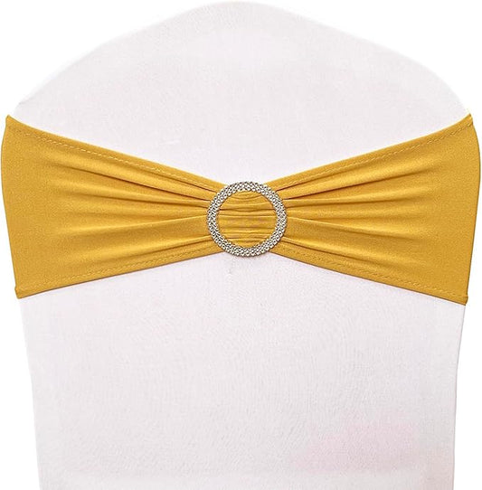 Spandex Chair Sashes Bands 100PCS Stretch Chair Ties Bows with Buckle Slider for Wedding Party Banquet Decoration (Marigold)