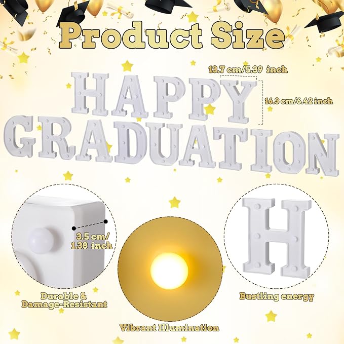 Honoson 15 Pcs Happy Graduation Party Decoration Grad Lights up Neon Signs Table Sign Senior Night Decorations for High School College Graduation Party Home Class School Supplies Supplies