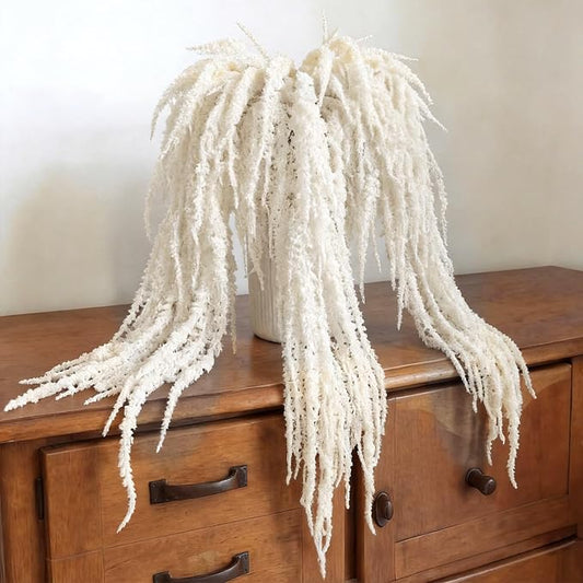 Suncalla 12 Pcs White Spring Natural Dried Amaranthus Hanging Flowers Amaranthus Artificial Flowers for Wedding Arch Bouquet Floral Garland Wall Home Decoration (23 Inch)