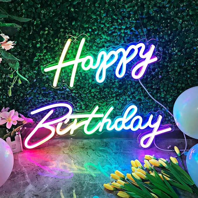 Extra Large Neon Happy Birthday Sign - Multi Color Happy Birthday Sign, Happy Birthday Light Up Sign for Backdrop with Switch/APP/Remote Control - Happy Birthday LED Sign for Backdrop, Party, Decoration