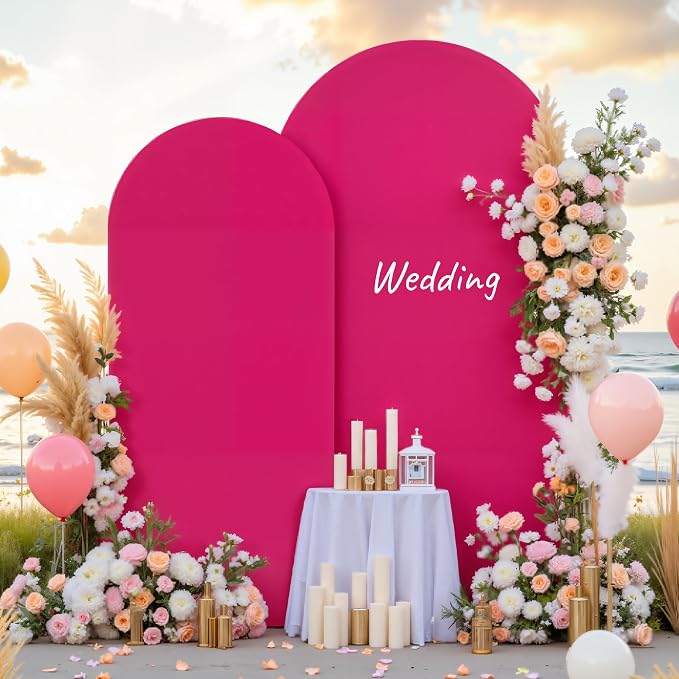 Hot Pink Arch Backdrop Cover for Wedding, 7.2FT 6FT Set of 2 Stretchy Spandex Fitted Arch Stand Cover for Baby Shower, Birthday Party Decor, Chiara Backdrop Cover with Double-Sided Design