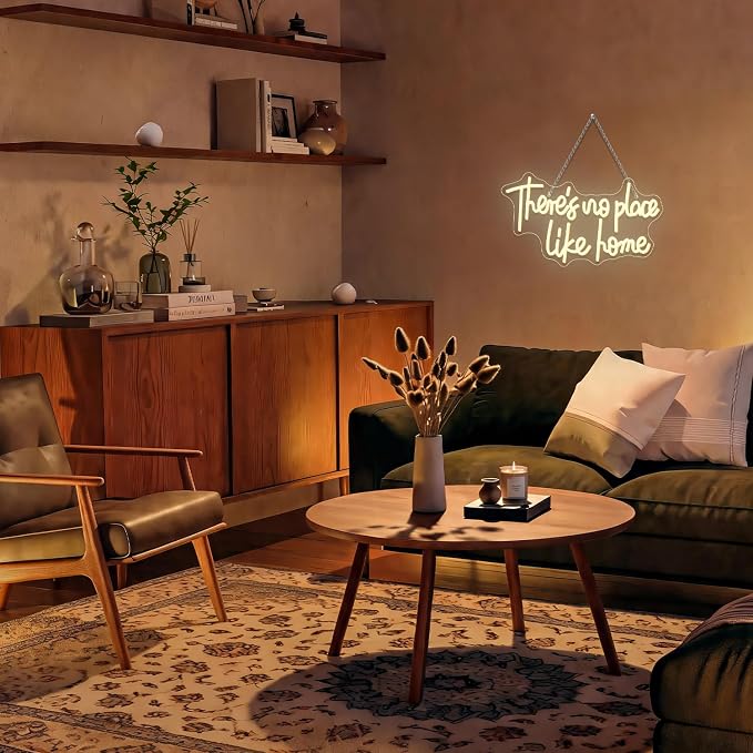 Lucunstar There‘s No Place Like Home Neon Sign For Room Warm White Led Sign USB Powered Neon Light for Wall Decor Light Up Signs for Wedding Party Bedroom Home Decor