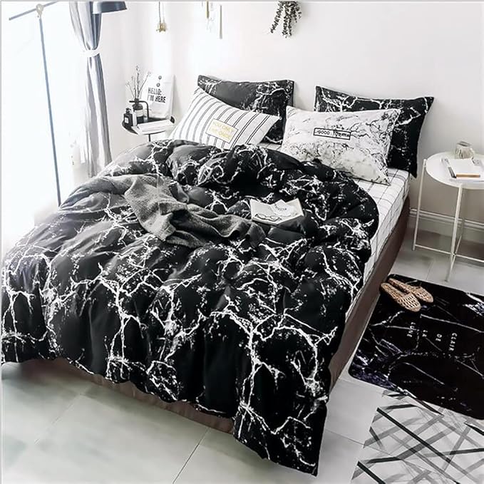 KAREVER Black Marble Comforter Set Cal King Black Bedding Set Women Soft Lightweight Comforter Men Durable Breathable Bed Comforter Set Cal King