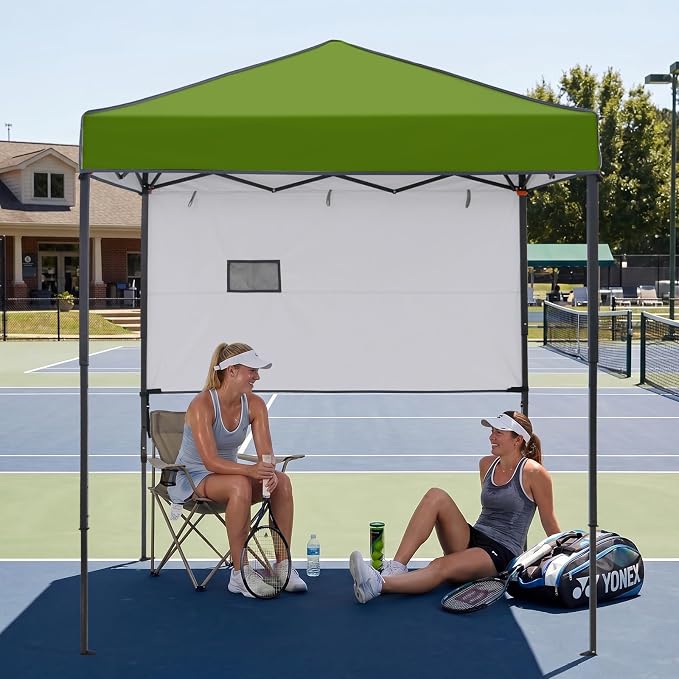 EAGLE PEAK 6x4 Instant Pop Up Canopy Tent with 1 Half Wall Panel, Straight Leg Sun Shelter, Portable Canopy with Carry Bag for Camping, Beach & Sports, Grass Green