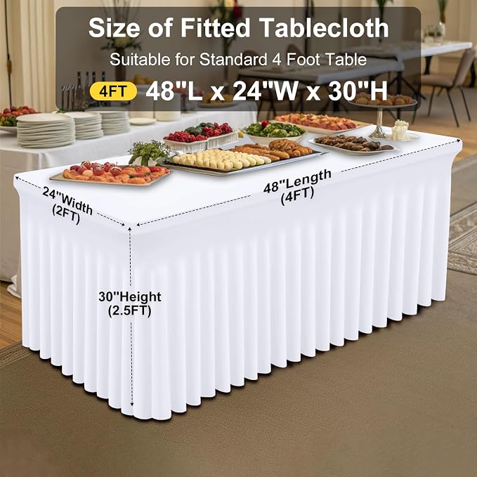 Smiry Spandex Tablecloth, Elastic Fitted Stretch Tablecloth for 4FT Rectangle Tables, Waterproof Washable Table Cover Skirt for Outdoor, Wedding, Banquet & Parties (White, 48Lx24Wx30H Inch)