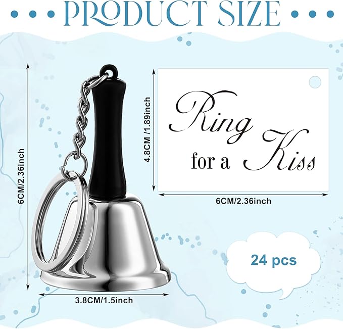 Lounsweer 24 Set Wedding Bells Bulk Ring for a Kiss Bells with Tags Mini Kissing Bells for Wedding Reception Decorations Goody Bags Party Supplies(Silver Color)