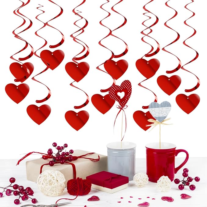 Galentines Party-Decoration Valentines-Day Heart Garland - 25pcs Red Paper Streamers Honeycomb Fans XOXO BEMINE Banner, Anniversary Baby Shower Wedding Love Hanging Supplies Decor Hugfond