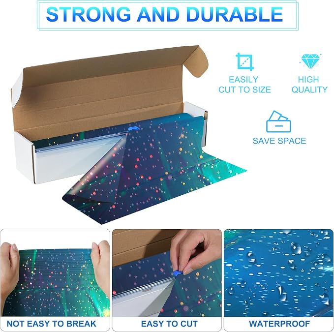 100Feet X 54 Inch Roll Iridescent Space Tablecloths Disposable Plastic Blue Galaxy Table Cloth Rectangle Roll Table Covers for Space Starry Night Star Theme Party Birthday Party Decorations