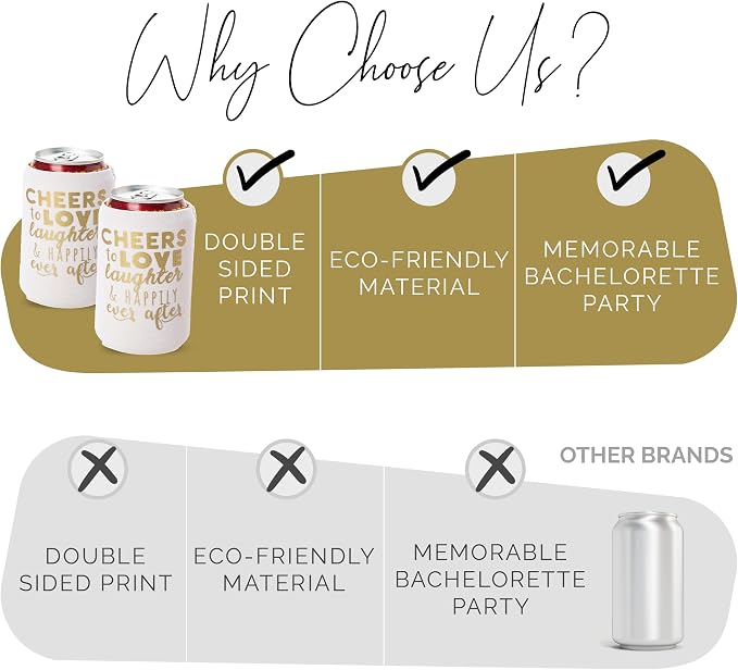 Wedding Can Cooler Decorations Set of 12 - Cheers to Love Laughter and Happily Ever After, Wedding Rehearsal Dinner Decorations - Bridal Showers, Engagement Party Favors for Guests and Supplies