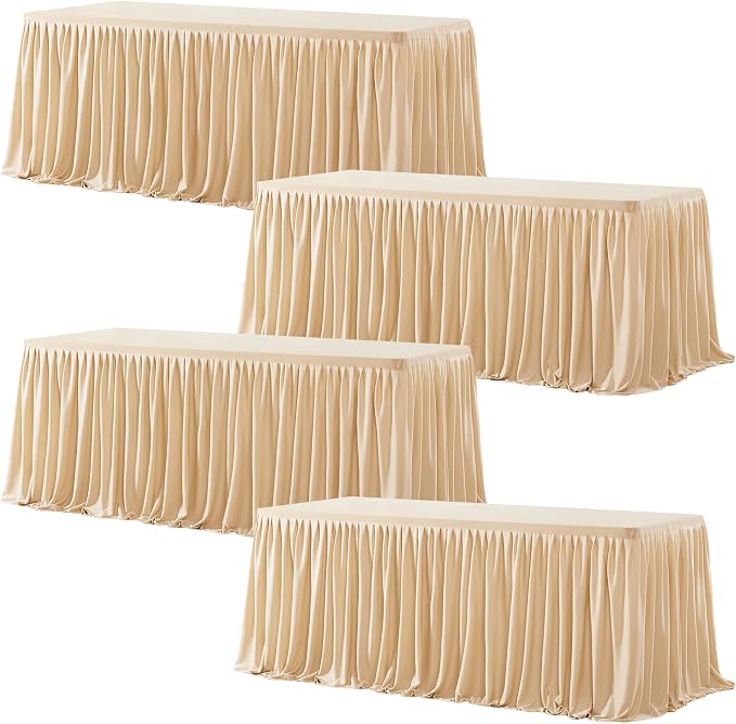 Wish Care 4 Pack Champagne Rectangle Table Clothes for 6 Foot Tables, Polyester Fitted Tablecloths 6ft Stretch Table Cover for Wedding, Birthday, Parties, Trade Show, Craft Show