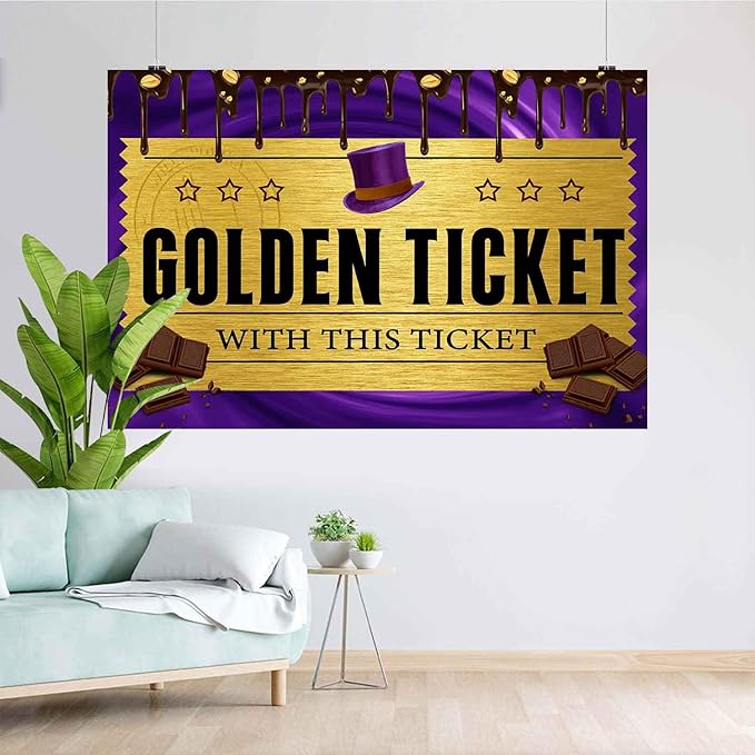 5x3FT Chocolate Factory Backdrop Golden Ticket Backdrop Candy Background Children Birthday Party Decorations Photo Booth Props TAYBDJ800