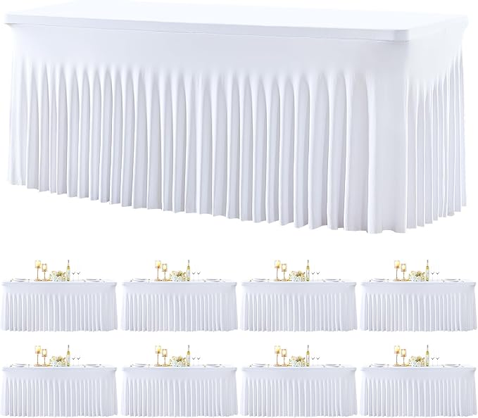 gogoparti 8 Pack Spandex White Fitted Table Cloth for 6ft Rectangle Tables White Stretch Tablecloth Table Covers Skirt Banquet Wrinkle Free Tablecloths for Parties Wedding