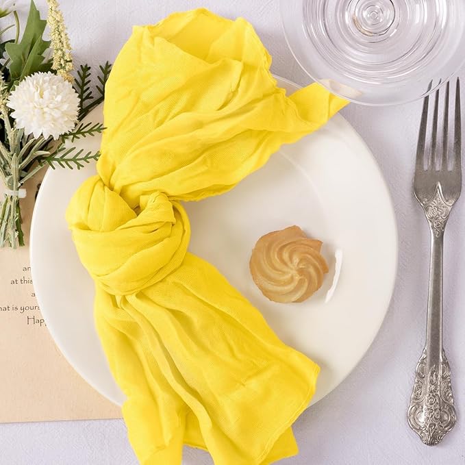 MLMC 24 Pack Yellow Cheesecloth Napkins Washable Cloth Napkins 21"x21" Boho Reusable Dinner Napkins in Bulk for Back to School Bridal Baby Shower Events Table Decor