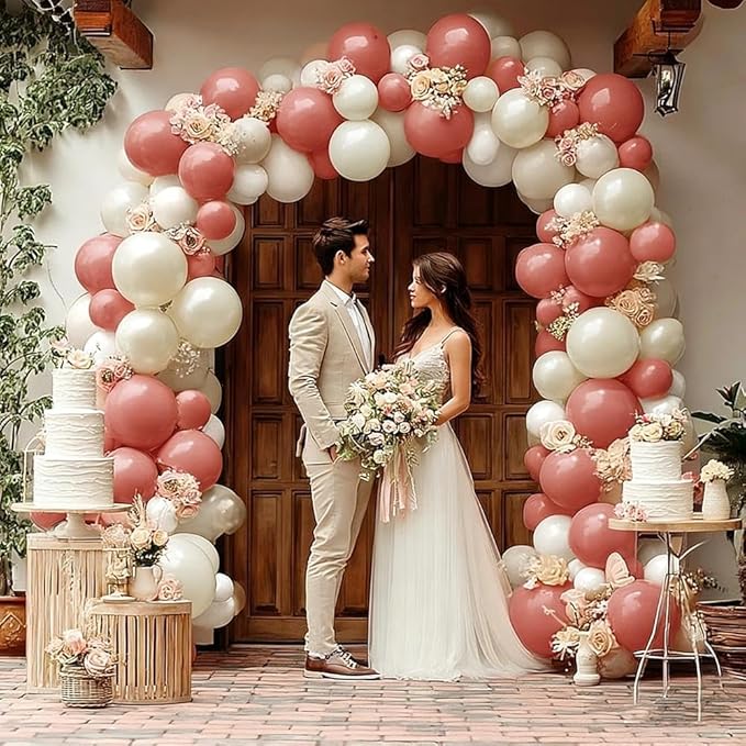 Dusty Pink Cream White Balloon Garland, Double Stuffed Rose Pink Sand White Pearl Balloon Arch Kit for Boho Bridal Shower Wedding Baby Shower Birthday Mother's Day Party Decorations