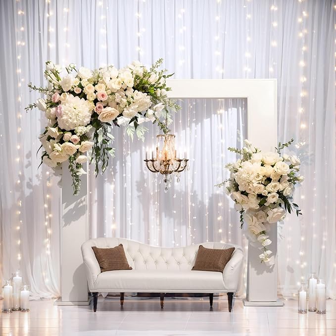 10ftx14ft White Backdrop Curtain for Wedding Parties, Wrinkle Free 2 Panels 14 ft Long Polyester Photo Backdrop Drapes Back Drop Cloth for Birthday Photography Background Party Backdrop