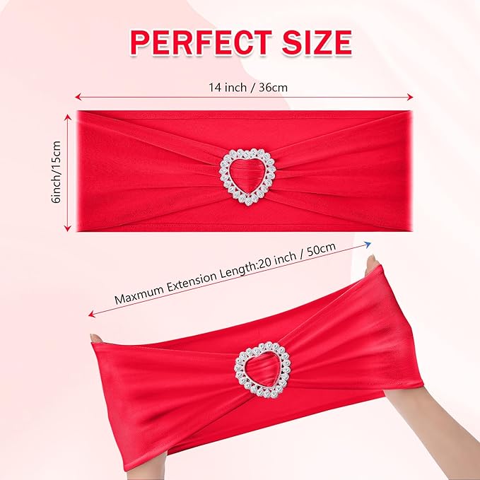 Howhic Pack of 60 Spandex Chair Sashes Bows Stretch Chair Cover Band with Buckle Slider Universal Elastic Chair Ties for Wedding Banquet Party Event Decoration (Ruby)