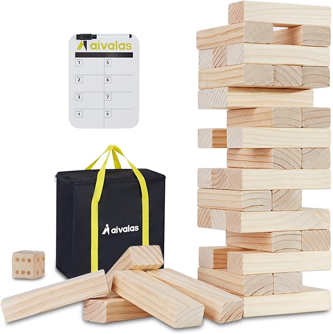 Aivalas X-Large Size Giant Tumble Tower, 57 Blocks Outdoor Yard Games Stacking Games Includes Dice Carrying Bag Scoreboard, Stacking Up to 5FT for Backyard Lawn Party Playing