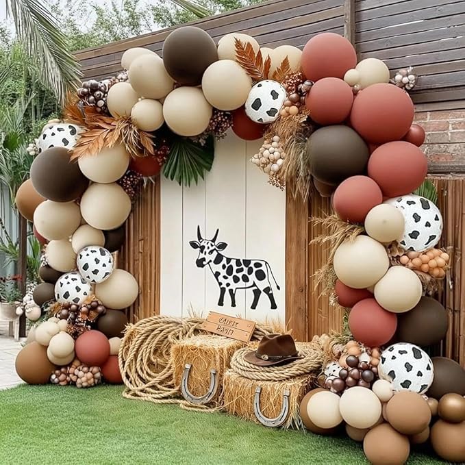 Western Balloon Garland Double Stuffed Dusty Pink Brown Sand White Nude Balloon Arch Kit for Western Baby Shower Cowboy Cowgirl Birthday Boho Party Decorations