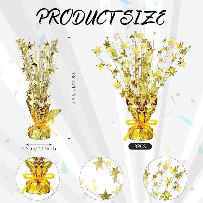 Crowye 6 Pcs Metallic Foil Spray Centerpiece Party Star Decoration Table Decor for Birthday Wedding Bachelorette Summer Party Holiday(Gold,Medium Star)