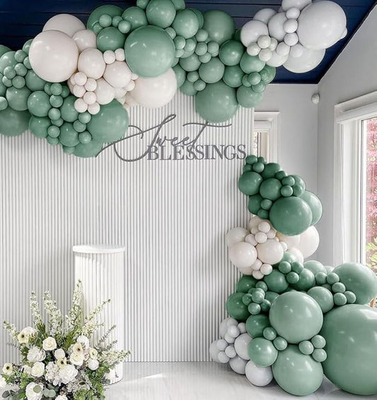White Sand and Dusty Green Balloon Double Stuffed Cream White Balloons Different Sizes Latex Balloon Garland Arch Kit For Neutral Baby Shower Bridal Wedding Birthday Party Decor