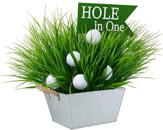 LemonRoad Large Golf Party Table Decorations Kit Includes 1 Square Iron Bucket 6 Mini Golf 15 Artificial Grass and Flags Centerpiece for Birthday Sport Themed Party Desk Supplies Rugby Favors