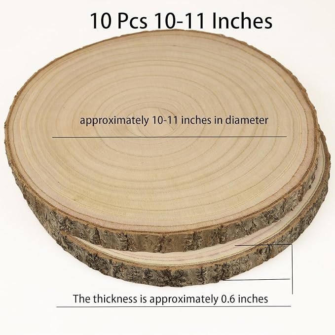 Natural Wood Slices for Centerpieces 10 pcs 10-11 Inches Large Wood Circles, Rounds, centerpieces for Tables Wedding Decor, Baby Showers and Rustic DIY Projects